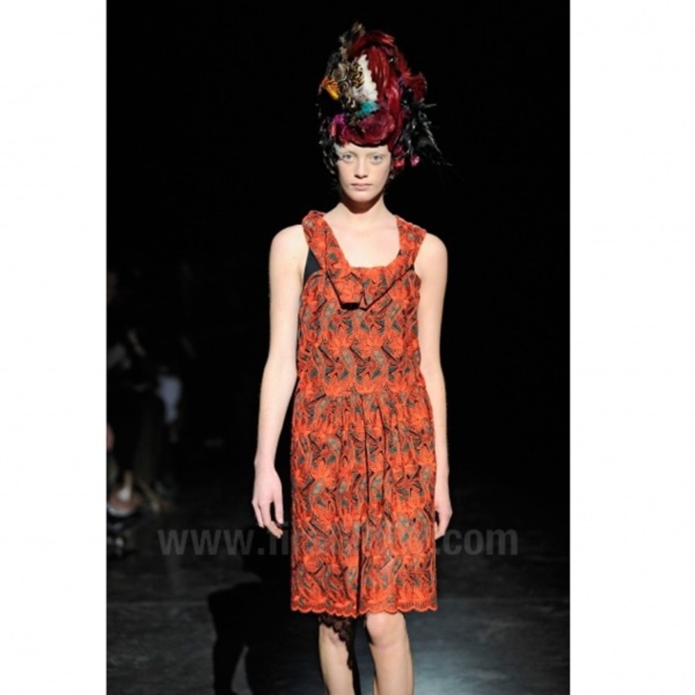 Junya Watanabe lace embroidered dress, XS, green/orange.